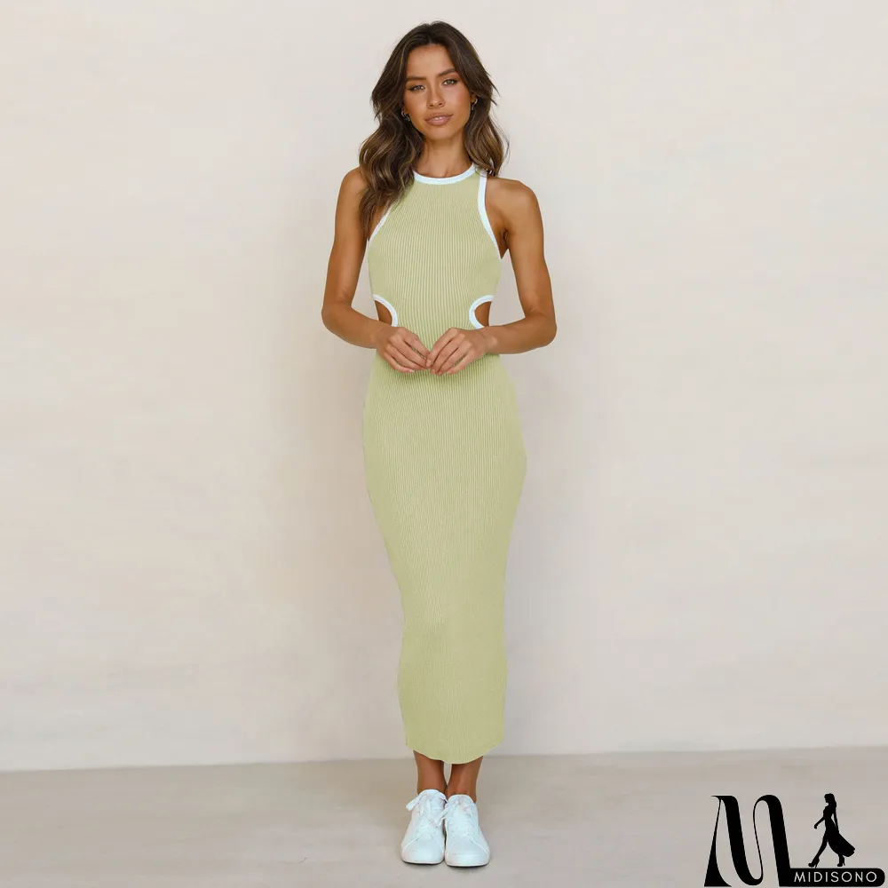 MidiSono - Fashionable round neck pullover tight hollow open back sexy racer dress bodycon midi skirt