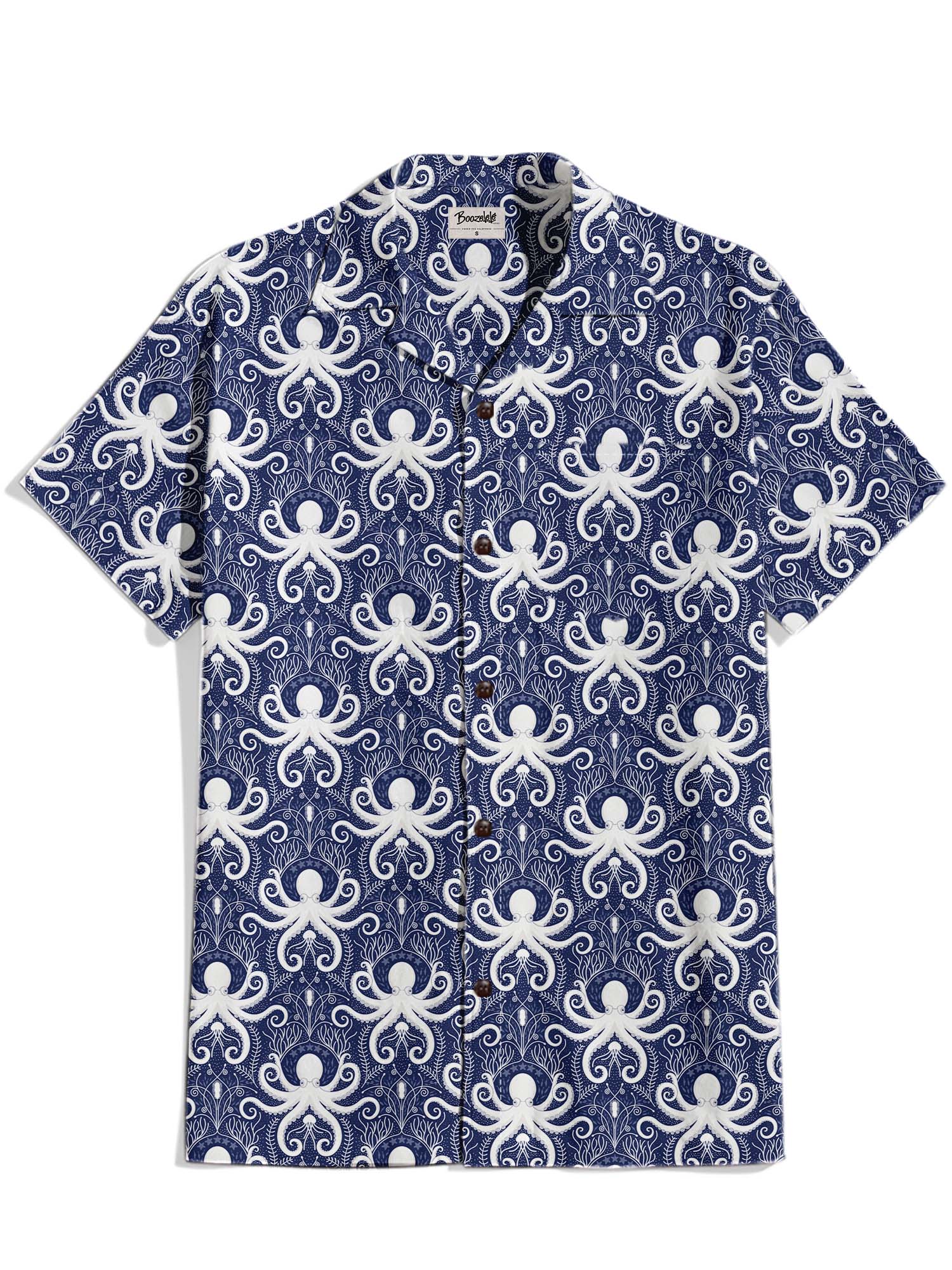 【Carina X Boozelele】Nautical Baroque - Navy - 100% Cotton Cuban Collar Shirt