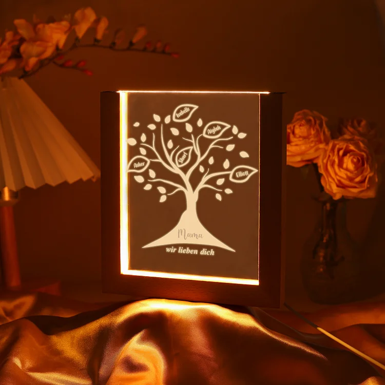 Kettenmachen Personalisierte 5 Namen & Text Familienbaum Acryl Rahmen Nachtlicht Geschenk für Großmutter/Mutter zum Muttertag