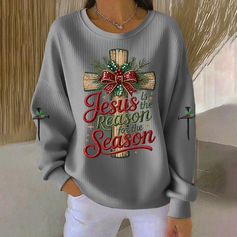 Women's Christmas Cross Print Crew Neck Long Sleeve Sweatshirt wearshes