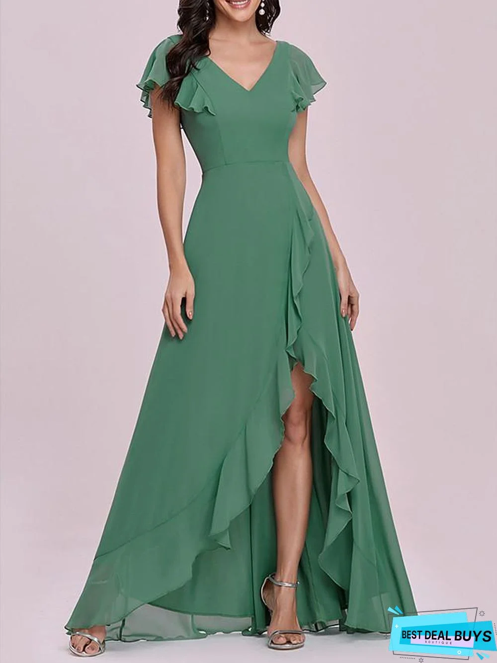 Women's A Line Dress Maxi Long Dress Short Sleeve Solid Color Spring Summer Elegant Vintage Green