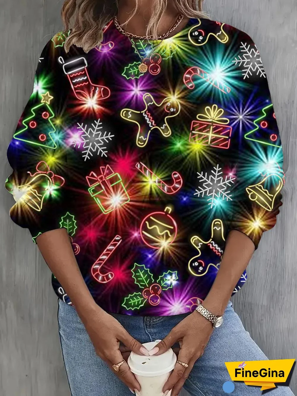 Christmas Print Long Sleeve Casual Top