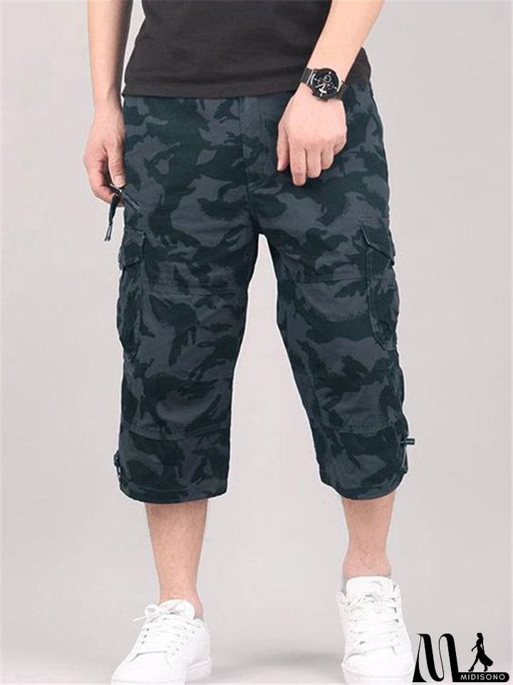 MidiSono - Men&rsquo;s Casual Front Zip Fastening Multi-Pocket Lightweight Cargo Cropped Pants