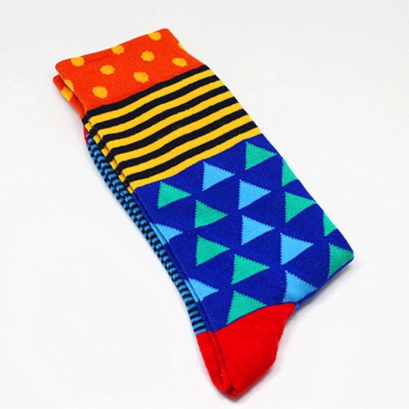Men’s Cartoon Style Color Block Cotton Crew Socks A Pair