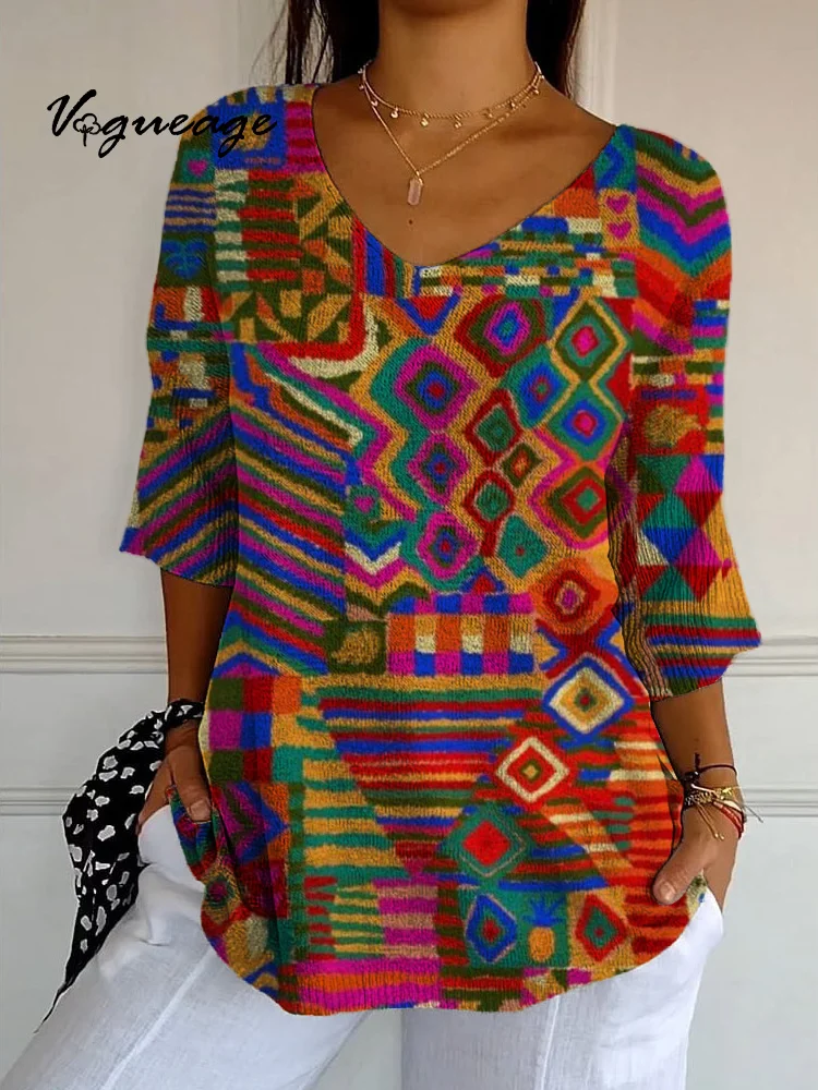 Fashionable And Beautiful Ethnic Style Pattern Printed Knitted Sweater