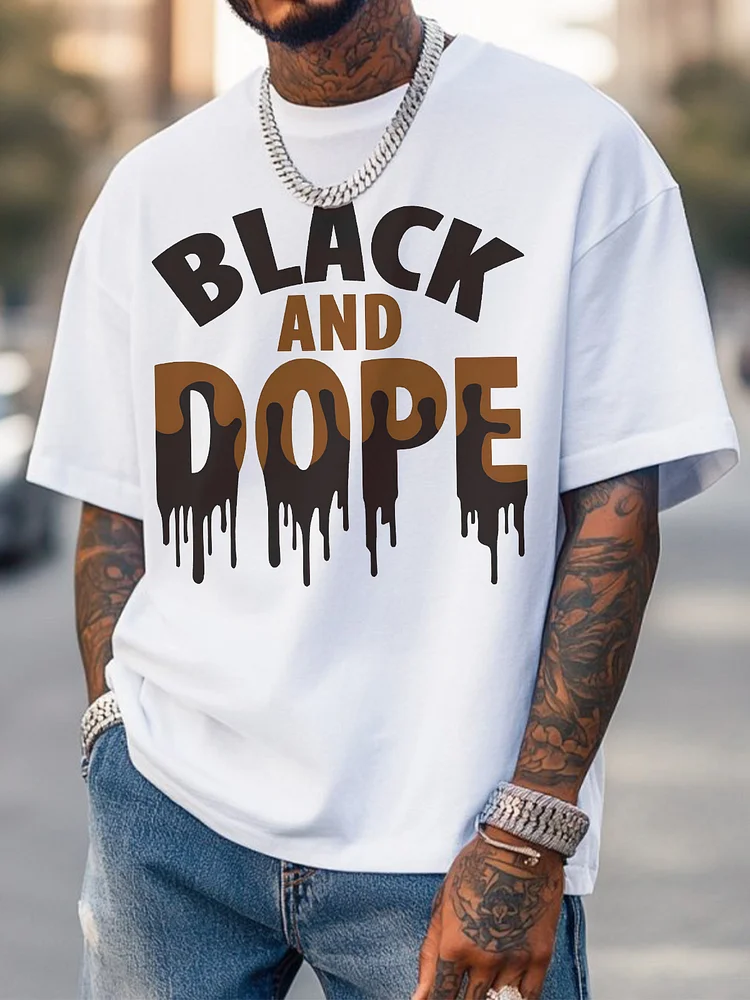 Men's Black And Dope Print Cotton Casual T-Shirt
