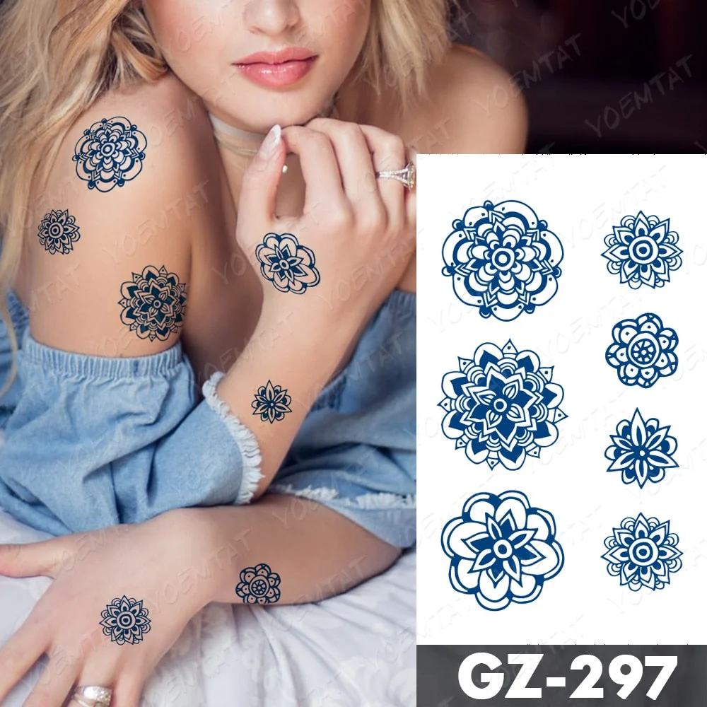 Juice Lasting Waterproof Temporary Tattoo Stickers Lotus Totem Flower Mandala Flash Tattoos Ink Fatima Hand Body Art Fake Tatto