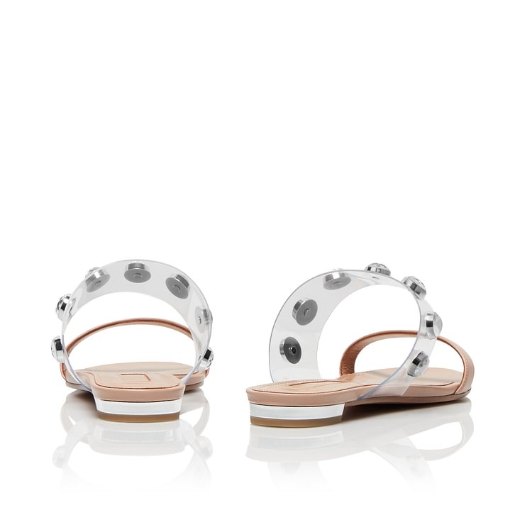 Nude Women's Slide Sandals Open Toe Rhinestone Summer Slides Shoes |FSJ Shoes