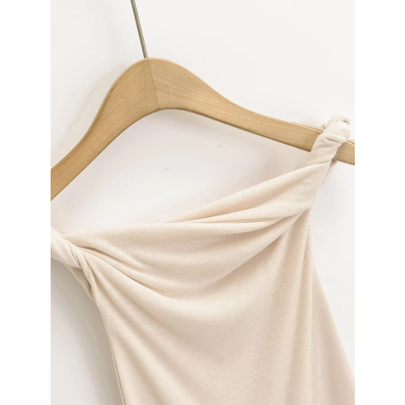 Ootddress Twist Off-Shoulder Slim T-shirt Solid Patchwork Elegant Backless Women's Top Y2k Top Pleated Casual Strapless Pullover Tee