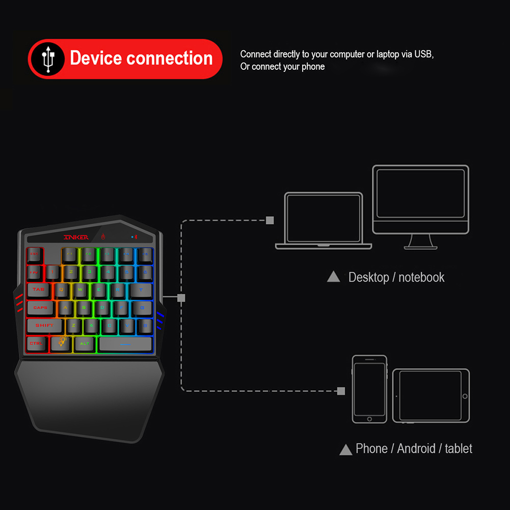 K88 Bluetooth-compatible One-handed Keyboard Optical Wired Gaming Mouse for PUBG Game от Cesdeals WW