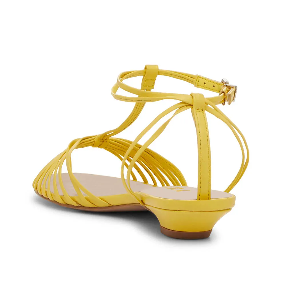 Women's Yellow Buckled Ankle Strap Open Toe Chunky Heeled Sandals