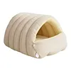 Warm Enclosed Cat Bed Corduroy Plush Cats Tent Calming Pet Nest Cave for Cats Dogs