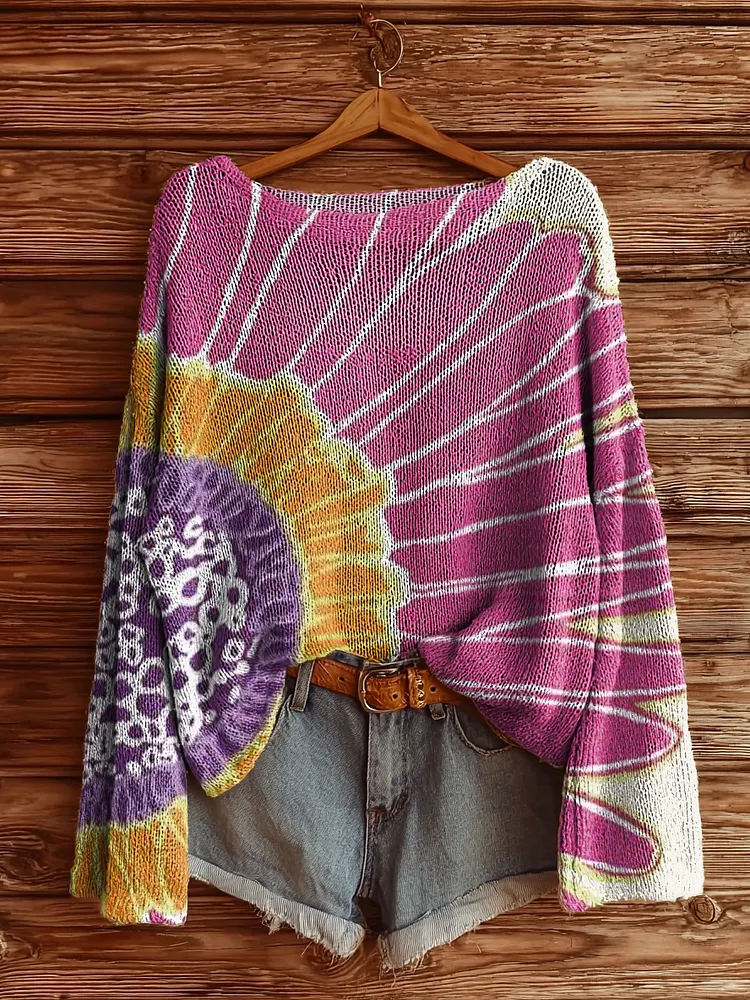 Women's Bohemian Floral Art Print Casual Pullover Sweater