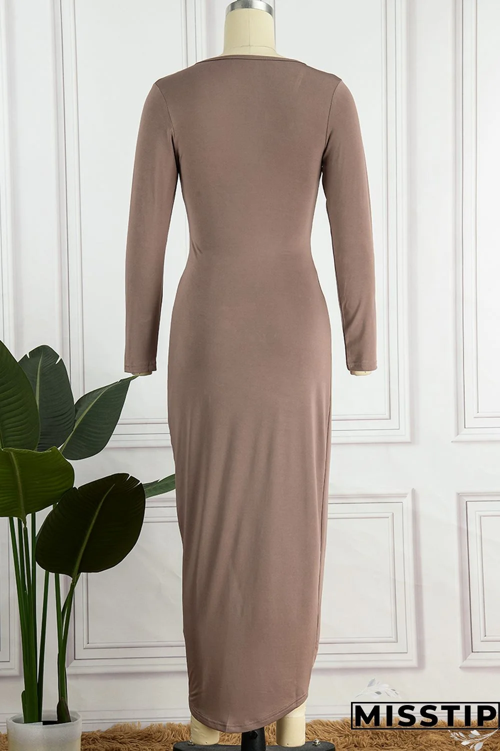 Ink Green Casual Solid Patchwork V Neck Long Sleeve Dresses