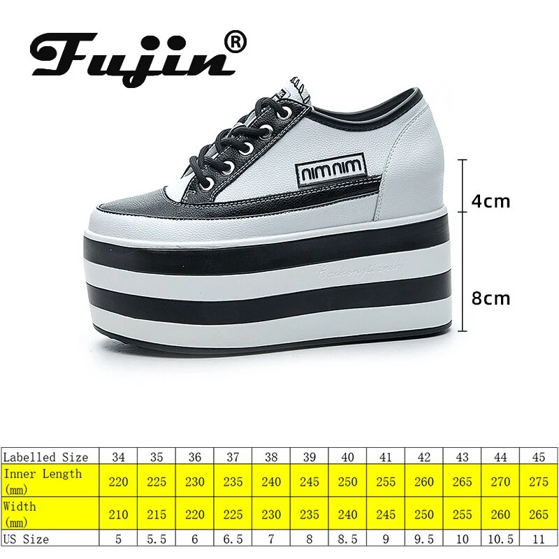 Fujin 12cm Genuine Leather Women Shoes Platform Wedge Sneakers Chunky Hidden Heel High Women Casual Shoes Spring Summer Loafers