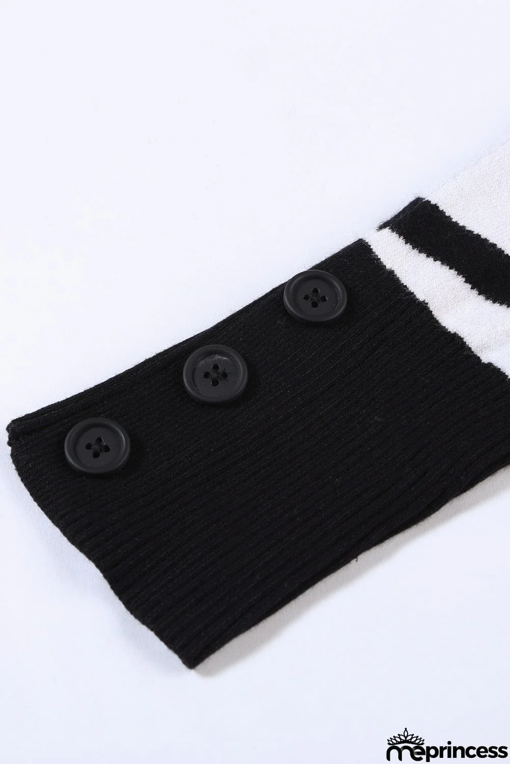 Khaki V Neck Popper Cuff Striped Casual Sweater