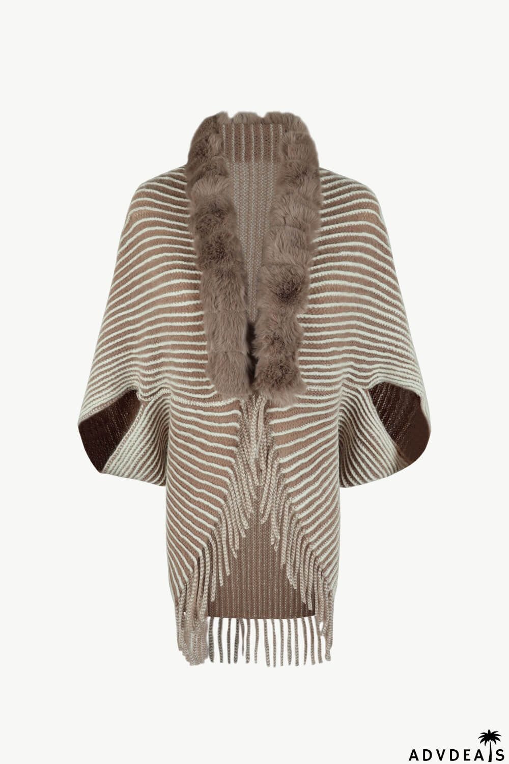 Striped Open Front Fringe Poncho