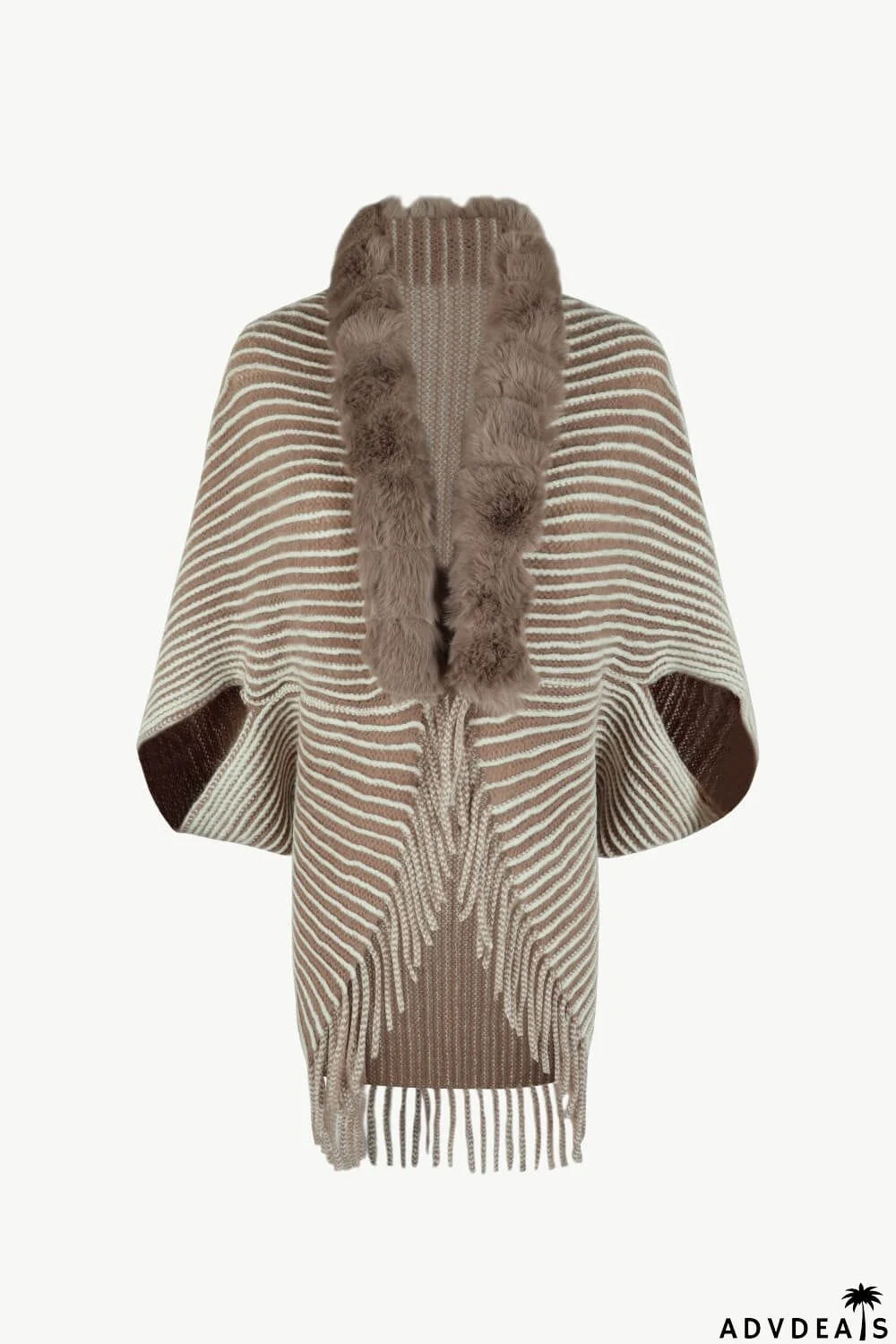 Striped Open Front Fringe Poncho