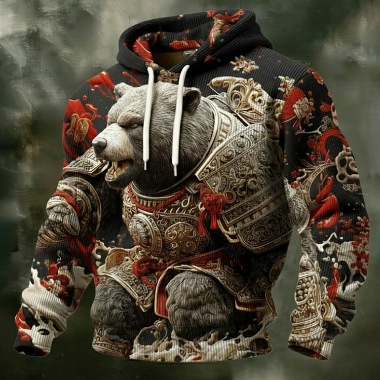 Men's Celtic Armored Bear Knitted Hooded Sweater