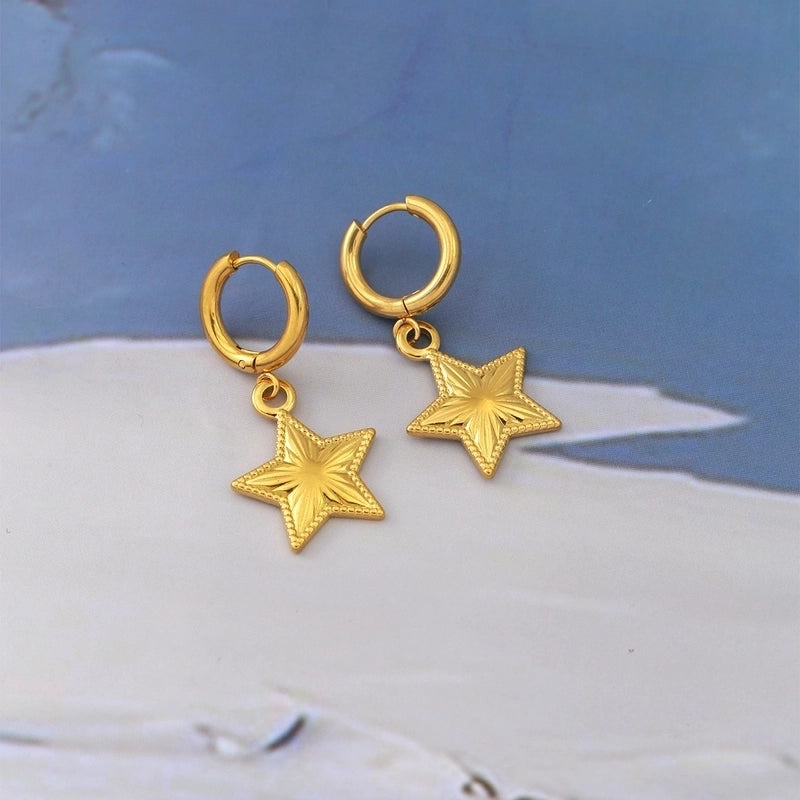 Elegant Pentagram 304 Stainless Steel 18K Gold Plated Plating Earrings Necklace Jewelry Set