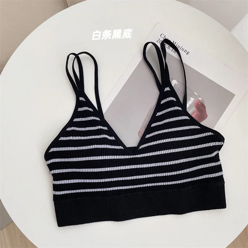 Billionm Women's Cotton Bra Tube Tops Sexy Striped Top Fashion Push Up Bra Girls Outdoor Summer Top Female Sports Tank Up Sexy Lingerie
