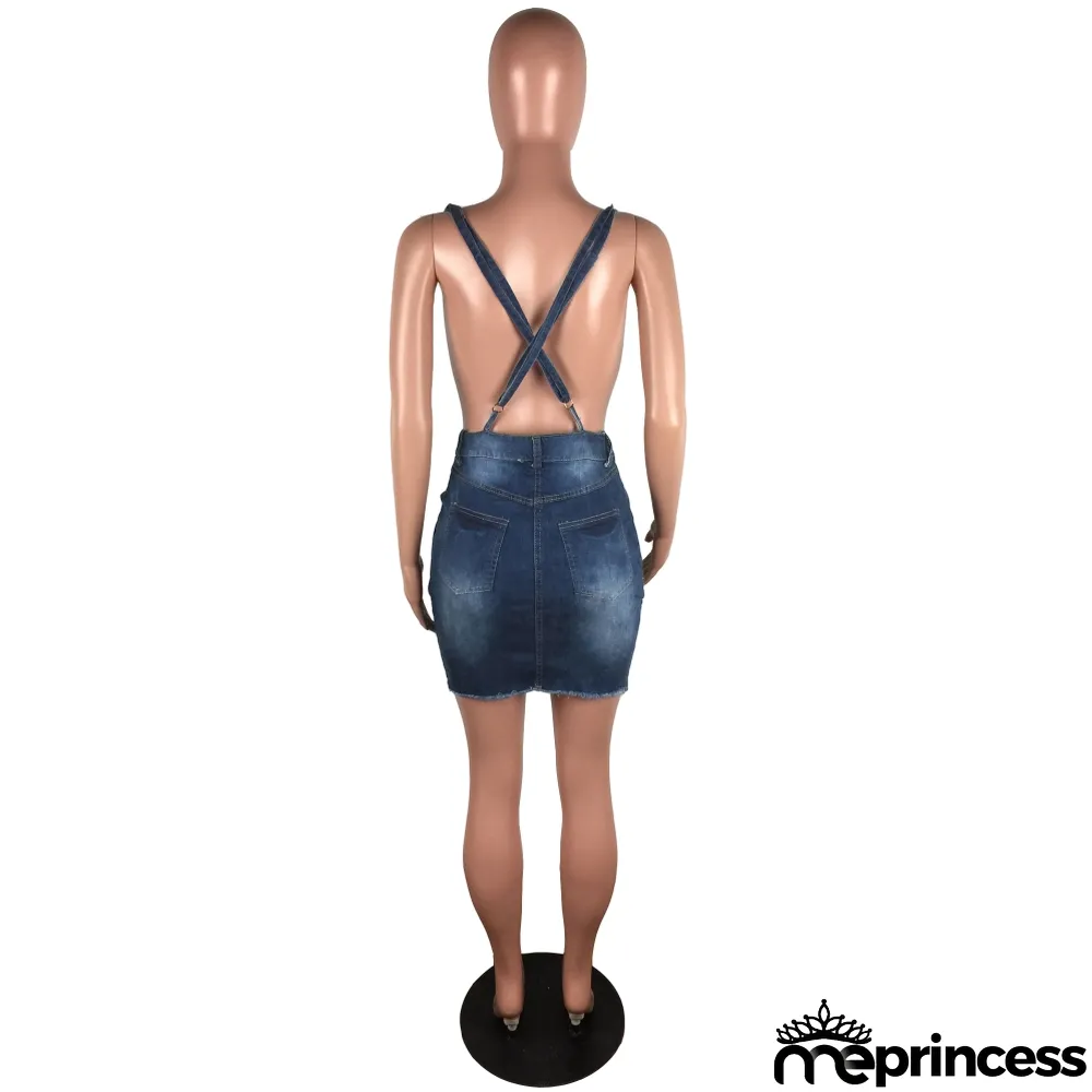 Summer Blue Mini Suspender Denim Skirt