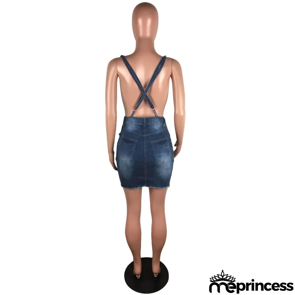 Summer Blue Mini Suspender Denim Skirt