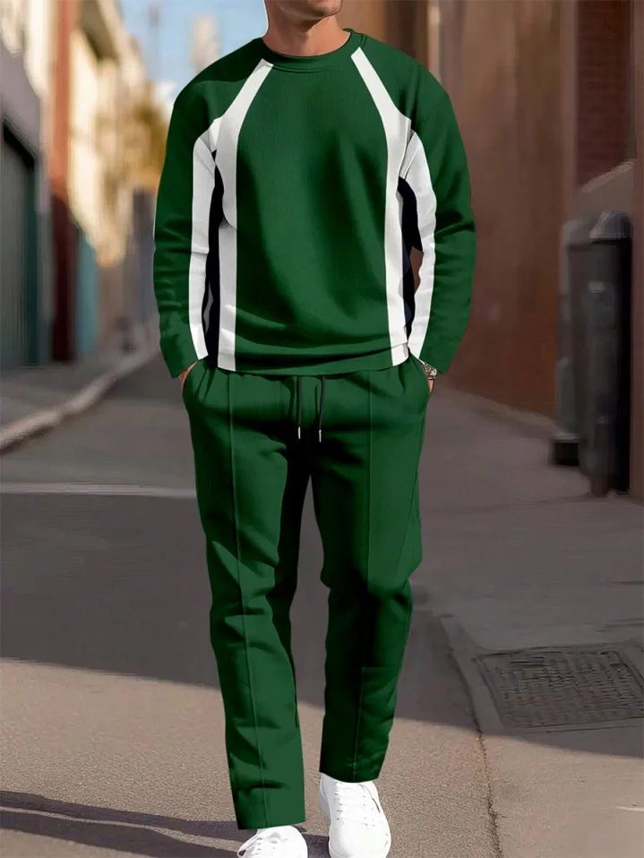 Men's Colorblock Round Neck Casual Sports Set 058