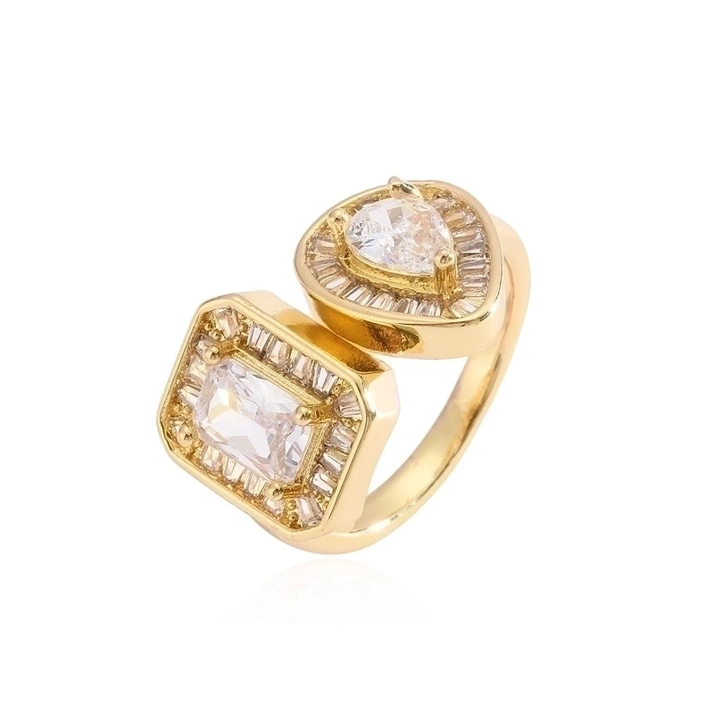 Minimalist Square Copper Plating Inlay Zircon 18k Gold Plated Open Rings