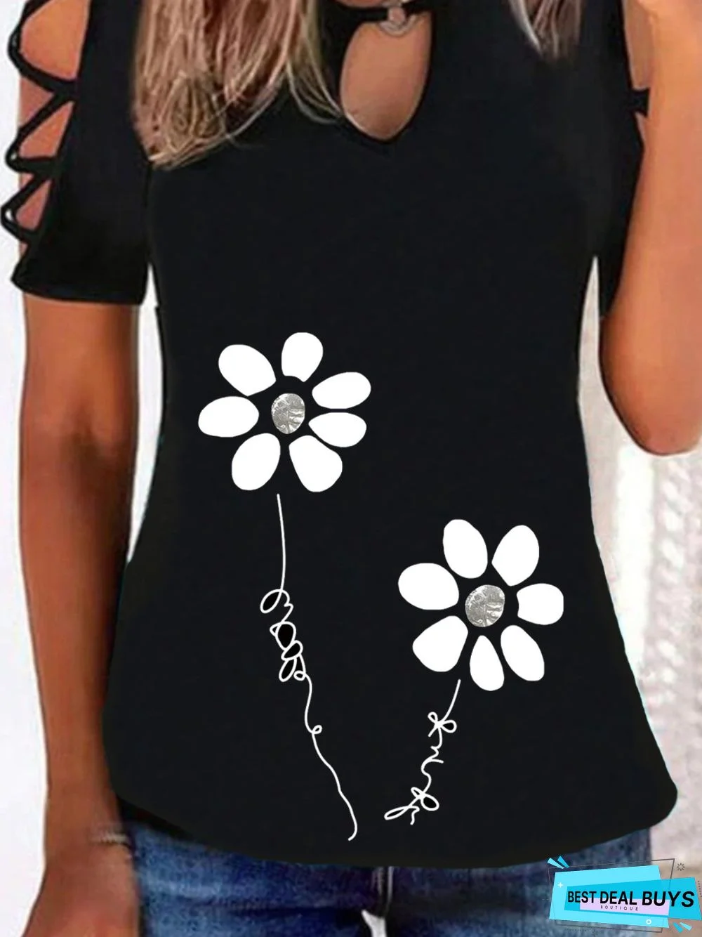 Casual Floral Short Sleeve Round Neck Plus Size Printed Tops T-shirts