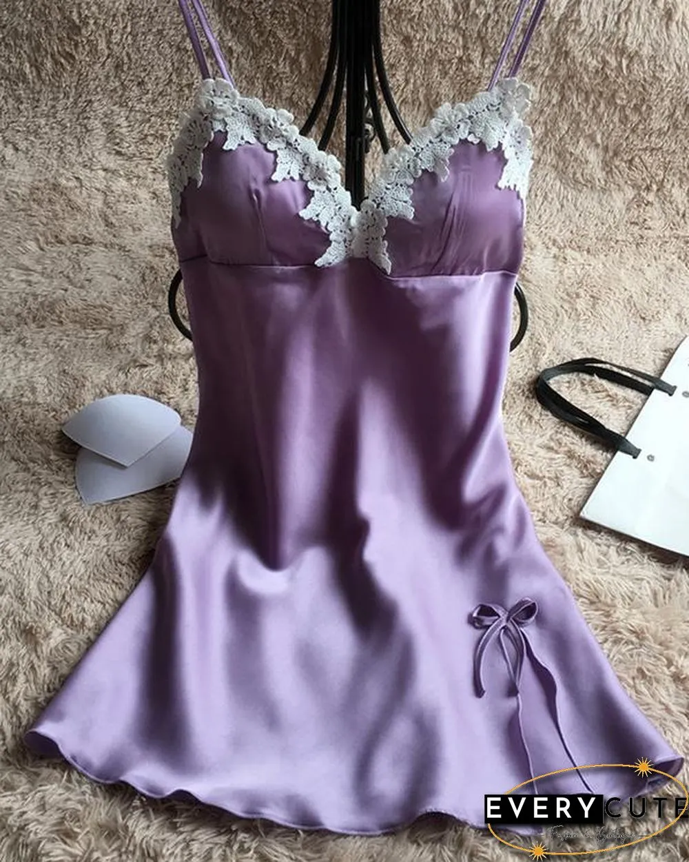 Lace Trim Satin Sleepwear Cami Dress