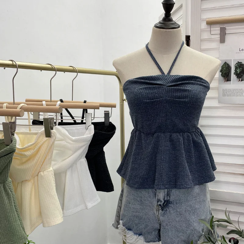 Nigikala Nigikala Women's Clothing Out-Of-Shoulder Hanging Neck Small Sling Vest Outside Wearing Braided Short Sleeveless Top 88951