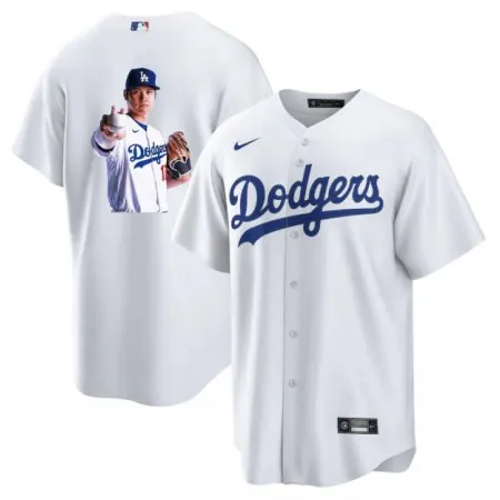Men's Los Angeles Dodgers #17 Shohei Ohtani White Big Logo Cool Base Stitched Jersey 2QTN