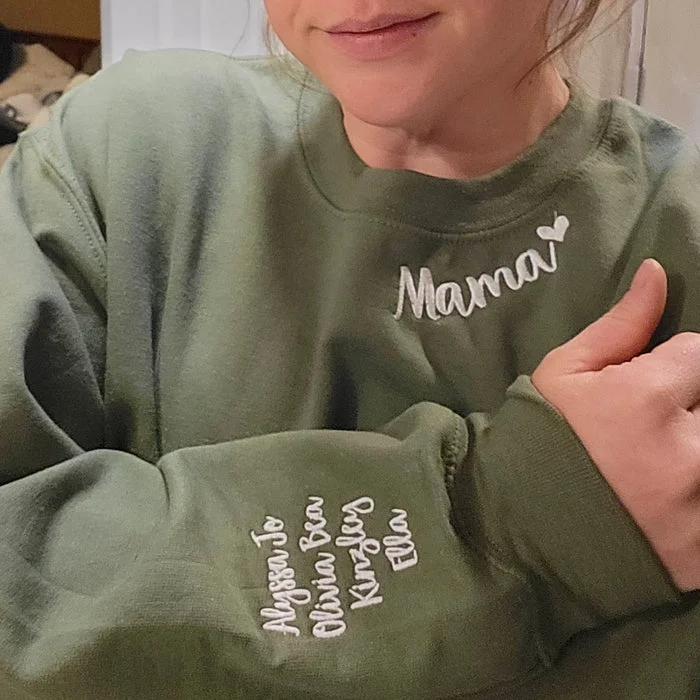 TOSCUSTOM™ Custom Mama Neckline Embroidered Sweatshirt with Kid Names