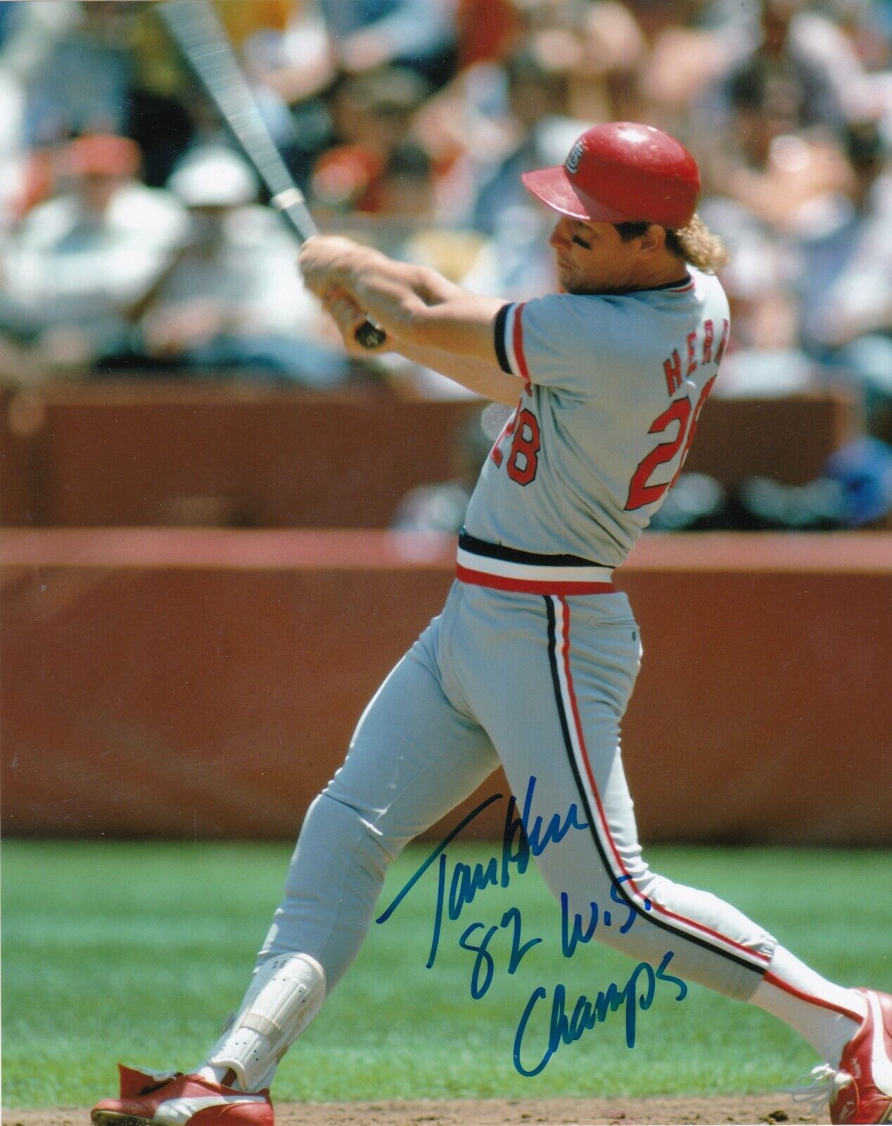 TOM HERR ST. LOUIS CARDINALS 82 WS CHAMPS ACTION SIGNED 8x10