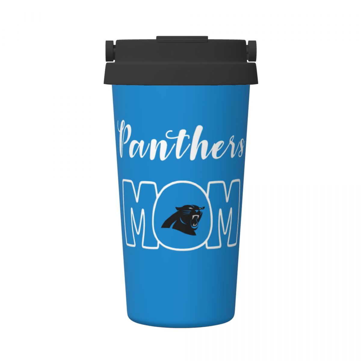Carolina Panthers Mom Reusable Coffee Cup with Lid and Handle