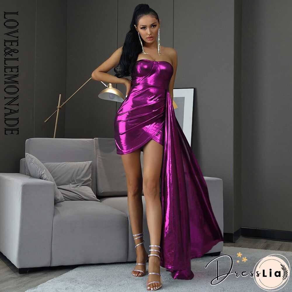 Sexy Purple Tube Top Large Streamer Elastic Reflective Material Fashion Show Mini Party Dress LM82940