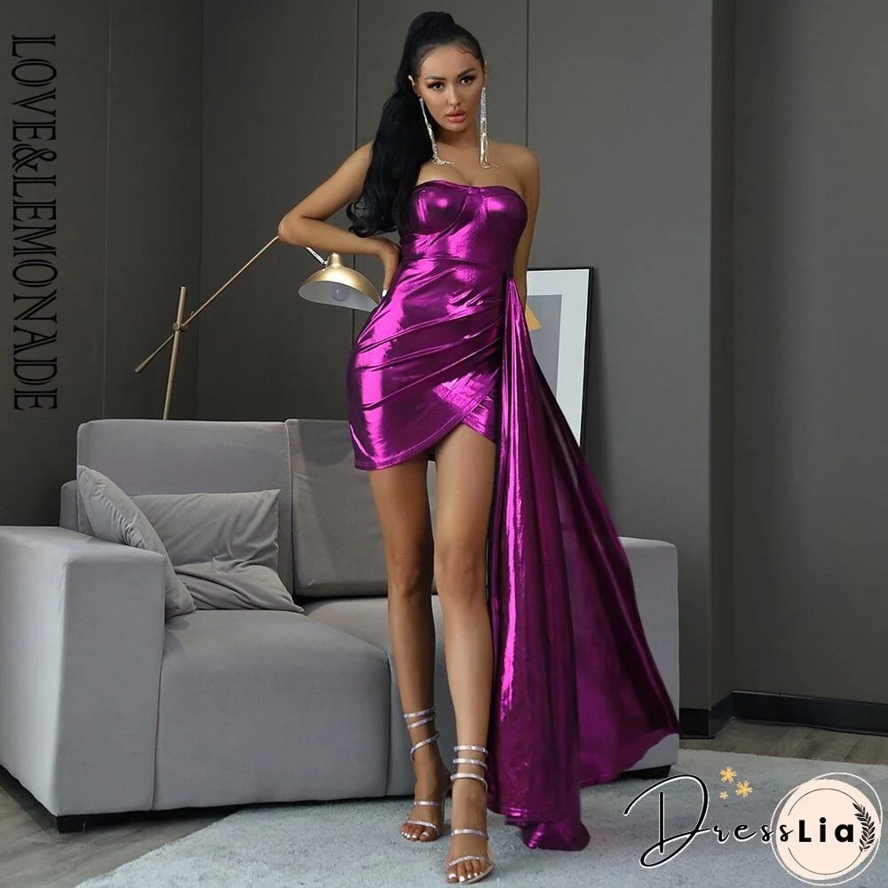 Sexy Purple Tube Top Large Streamer Elastic Reflective Material Fashion Show Mini Party Dress LM82940
