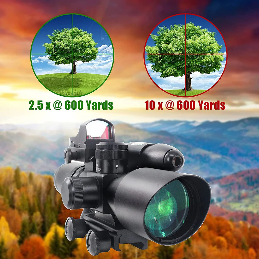 ohhunt® 2.5-10x40 Combo Rifle Scope, Dual Illuminated Mil-dot Reticle, W/Mini Reflex 3 MOA Red Dot Sight and Laser Sight