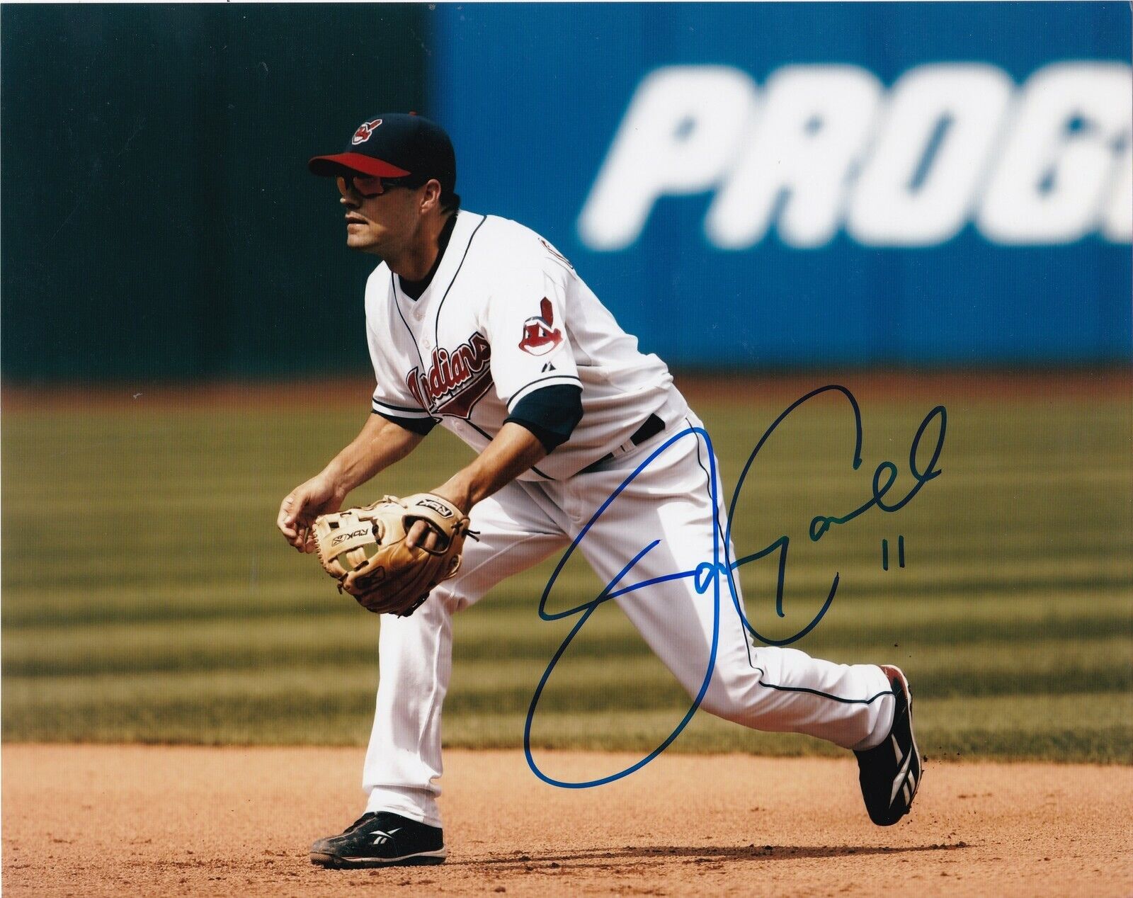 JAMEY CARROLL CLEVELAND INDIANS ACTION SIGNED 8x10