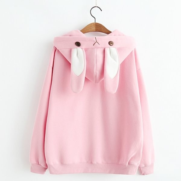 Women Girl Hoodie Pullover Sweatshirt Sweet Cute Hooded Rabbit Bunny Ear Loose Tops Kawaii - Shop Trendy Women's Fashion | TeeYours