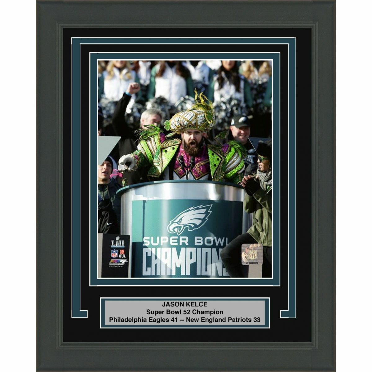 Framed JASON KELCE Parade Speech Mummers Eagles Super Bowl 52 8x10 Photo Poster painting Matted