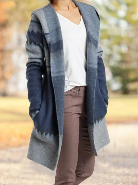 Vintage Ombre Autumn Split Joint Long sleeve Shawl collar Wool-Blend Jacket for Women