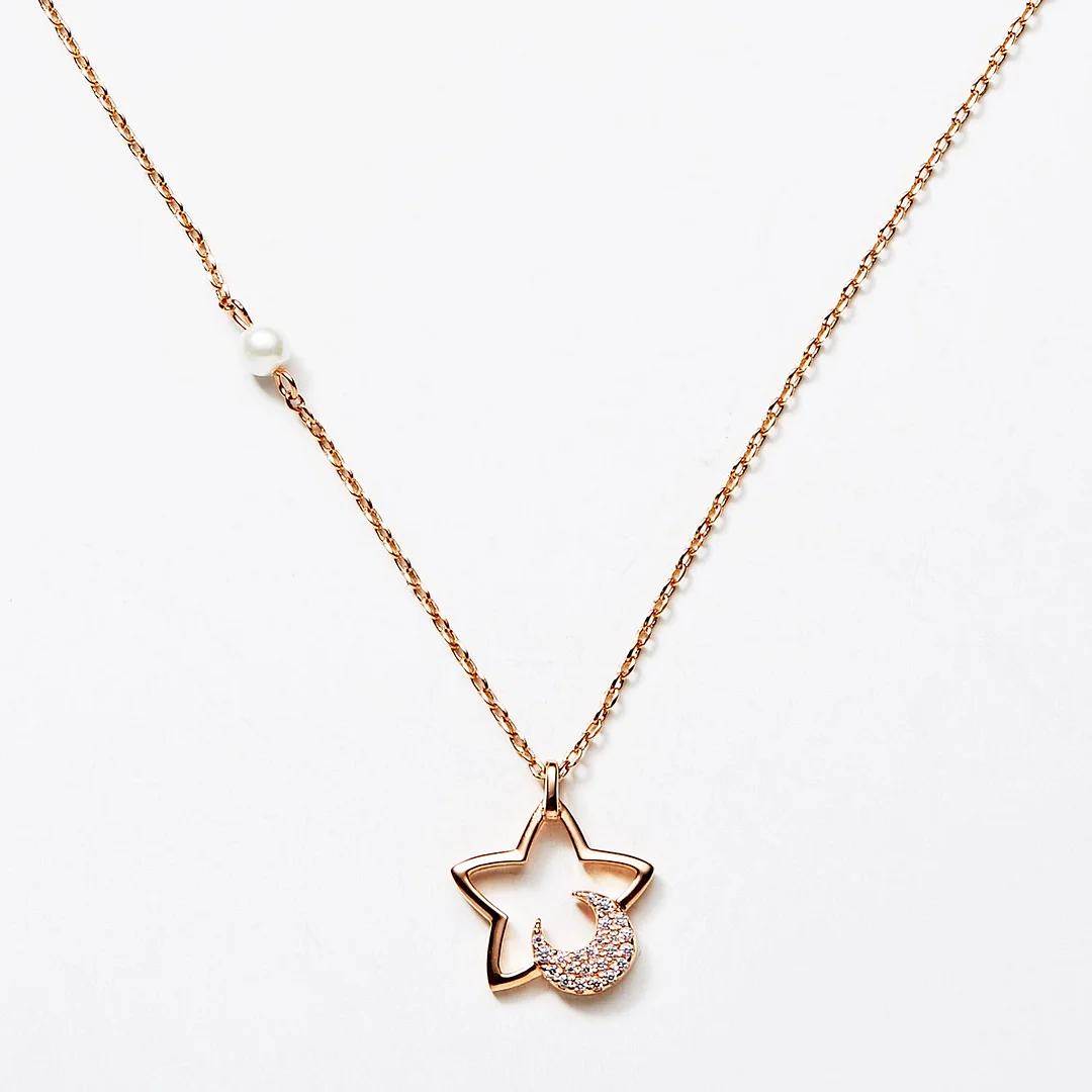 "Hold Me Tight" Cute Star Pearl Pendant Rose Gold Necklace