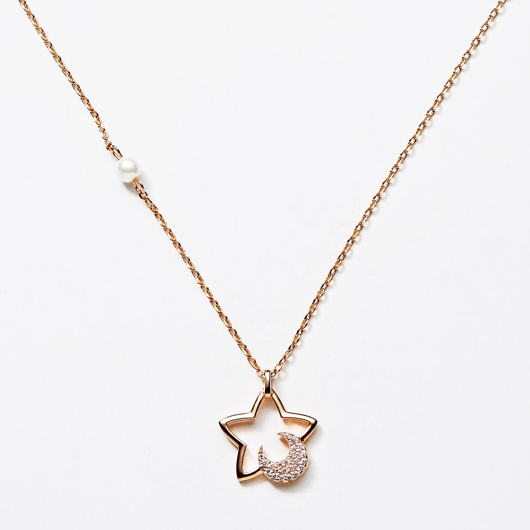 "Hold Me Tight" Cute Star Pearl Pendant Rose Gold Necklace