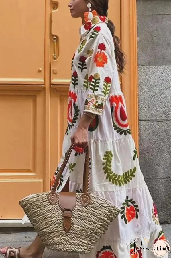 Positioning Plant Leaf Print Long Dress