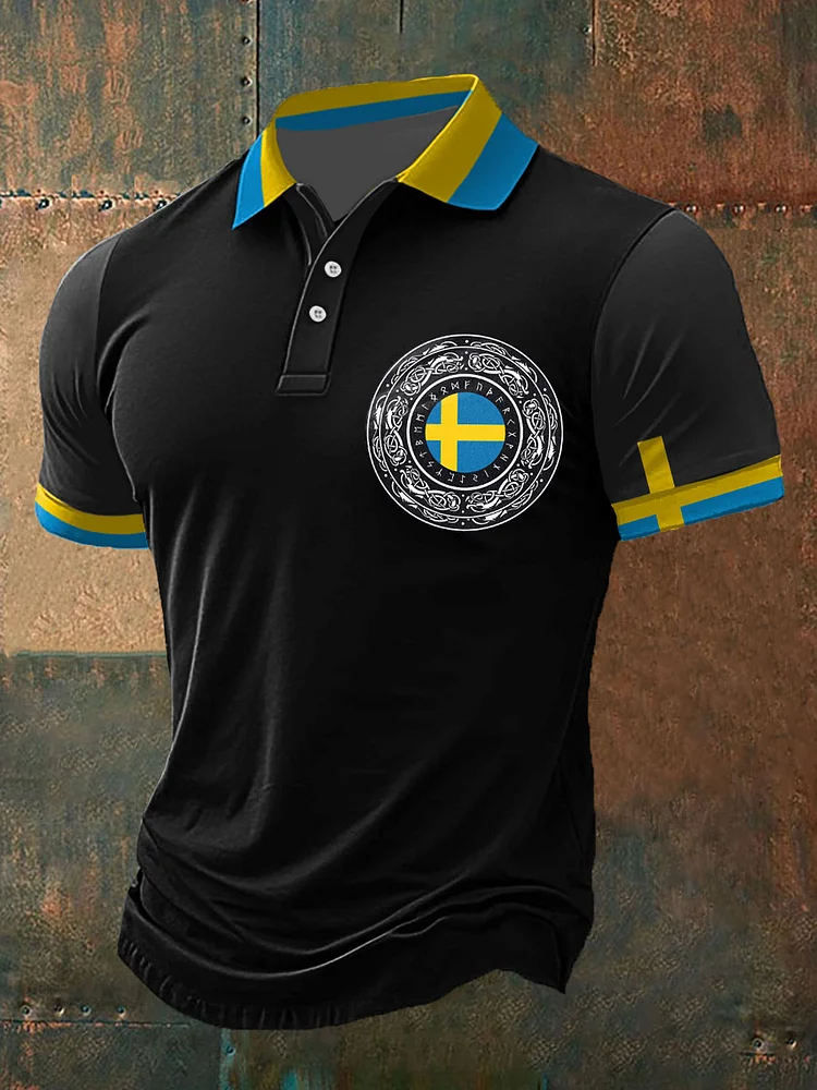Herren Sweden Viking Style Bedrucktes Polo-Shirt