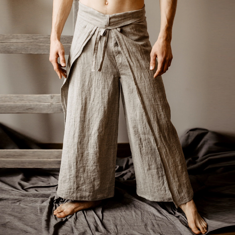 Men's Wide-Leg Linen Wrap Pants