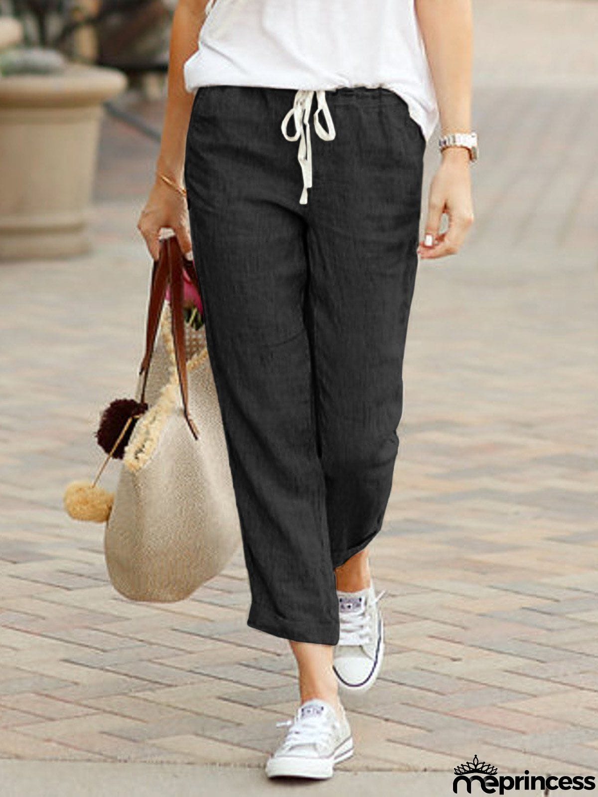 Summer Cozy Drawstring Linen Capri Pants for Women