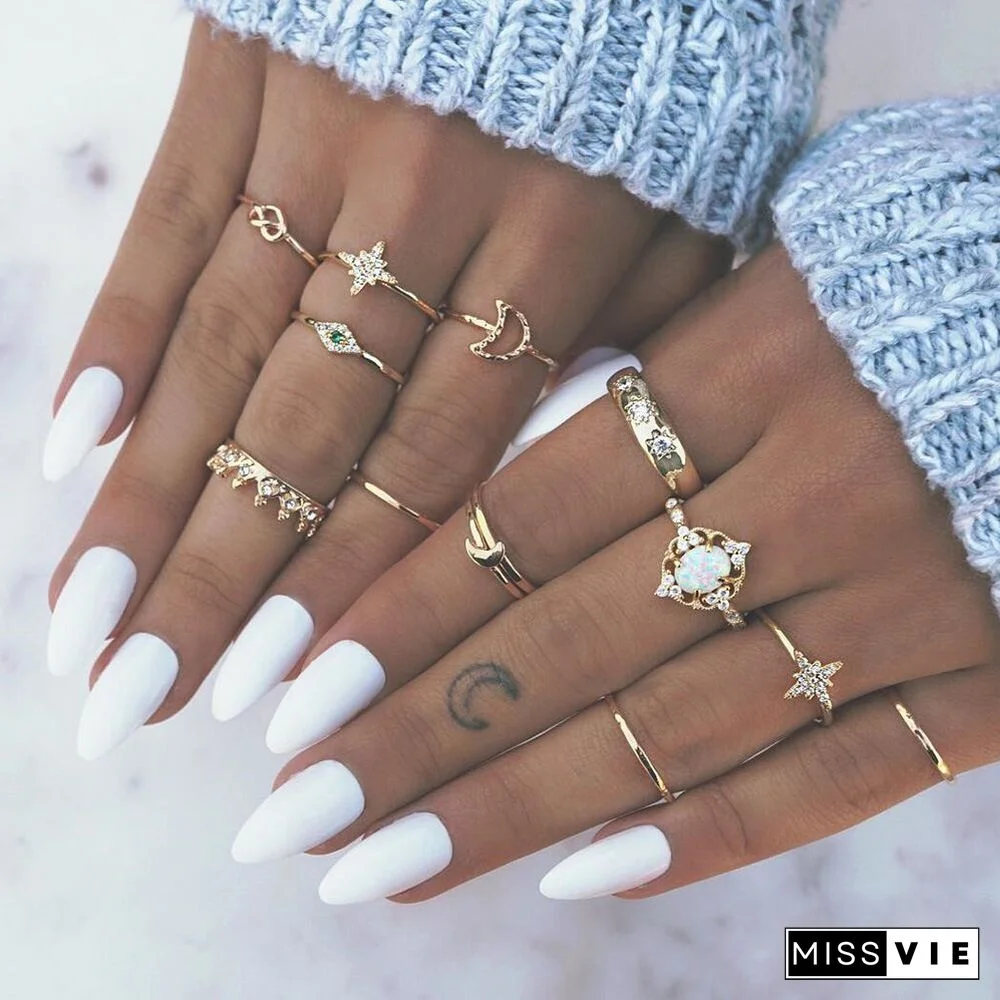 30 Styles Trendy Boho Midi Knuckle Ring Set For Women Crystal Geometric Finger Rings Fashion Bohemian Jewelry